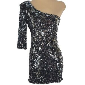 Blaque Label One Shoulder Sequins Mini Dress Black XS